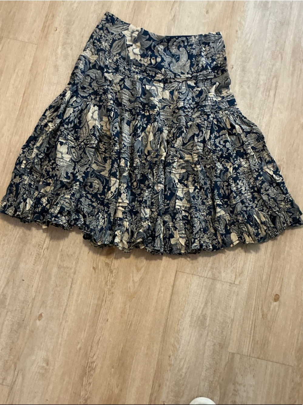 Lauren Ralph Lauren Navy and Cream Printed Tiered Skirt